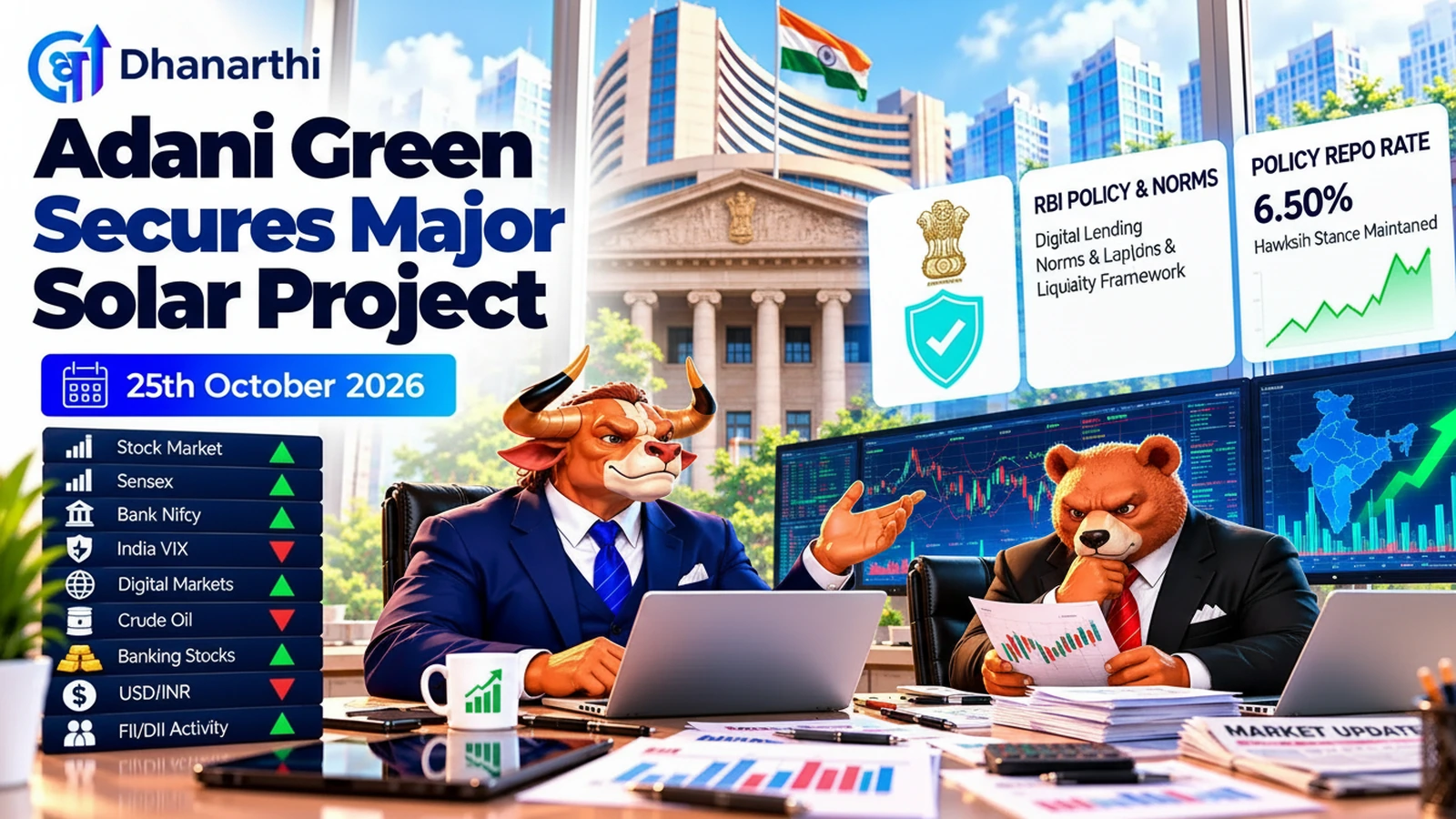 Adani Green Secures Major Solar Project, RBI Governor Signals Inflation Vigilance