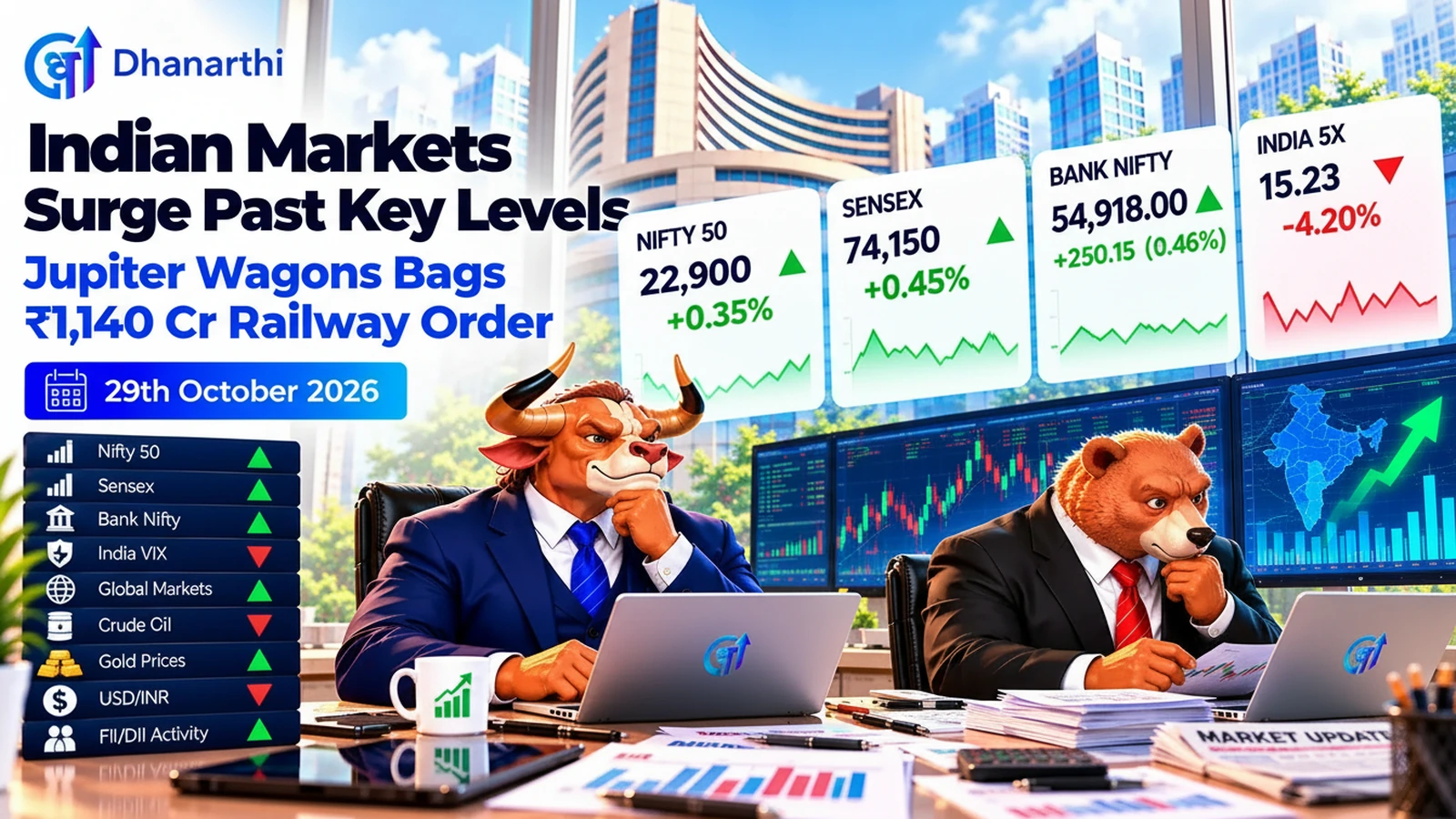 Indian Markets Surge Past Key Levels; Jupiter Wagons Bags ₹1,140 Cr Railway Order